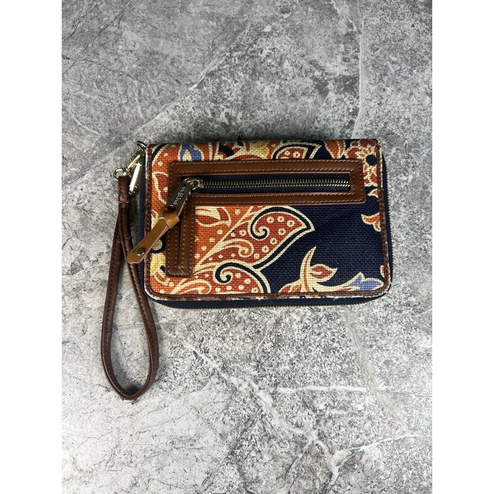 Spartina 449 Floral Linen & Leather Wristlet Wallet Organizer Phone Case